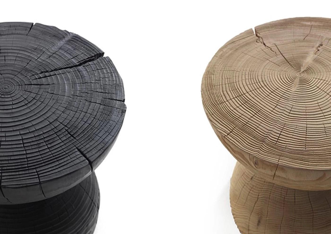 Tabouret d'extérieur en bois de cèdre odorant simple noir-Naturel en vente 1