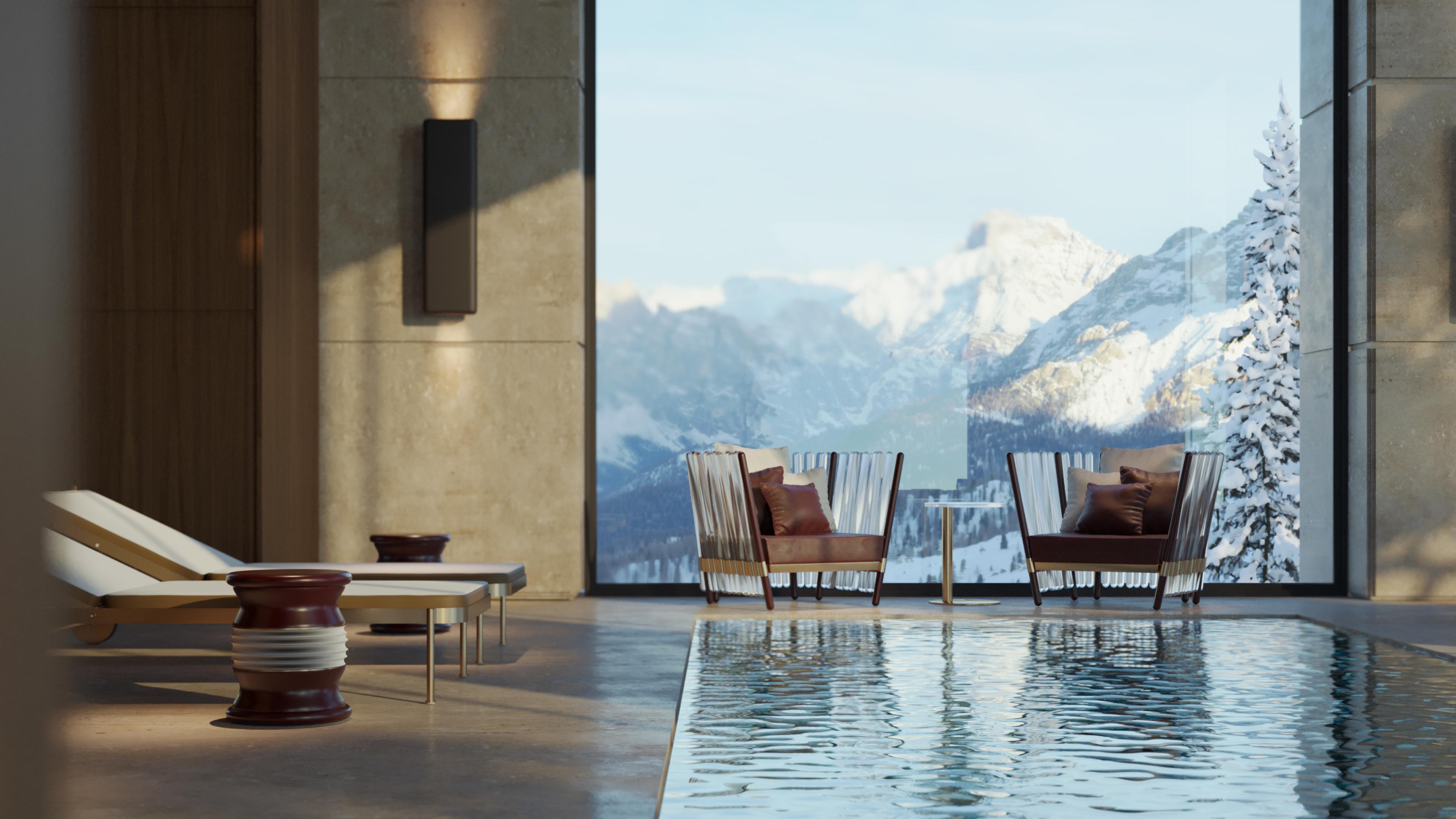 XXI secolo e contemporaneo Sgabello da esterno con laccatura marrone e crema e finiture in acciaio inox in vendita