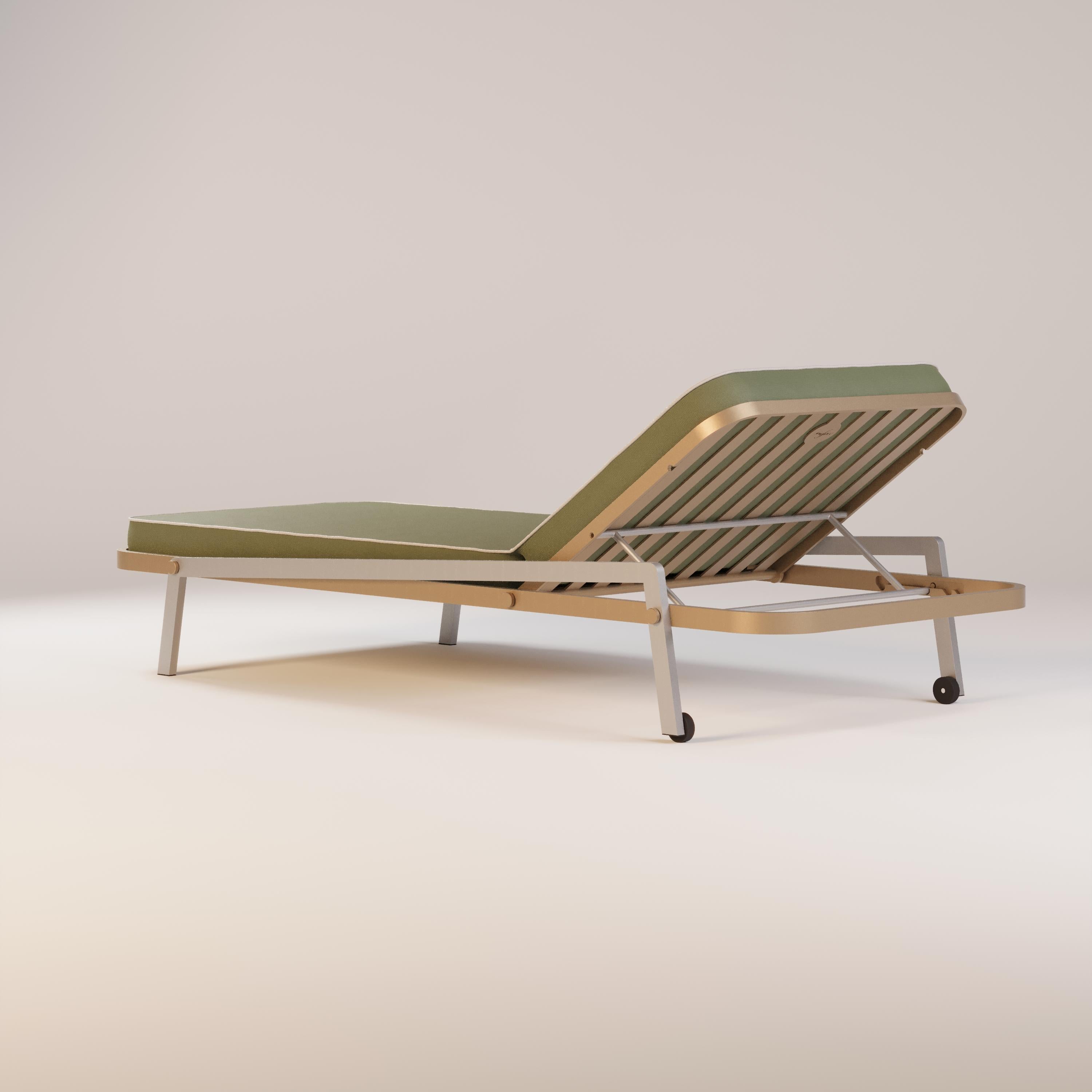 Outdoor Sunbed with Green Fabric and Gold Structure For Sale at 1stDibs