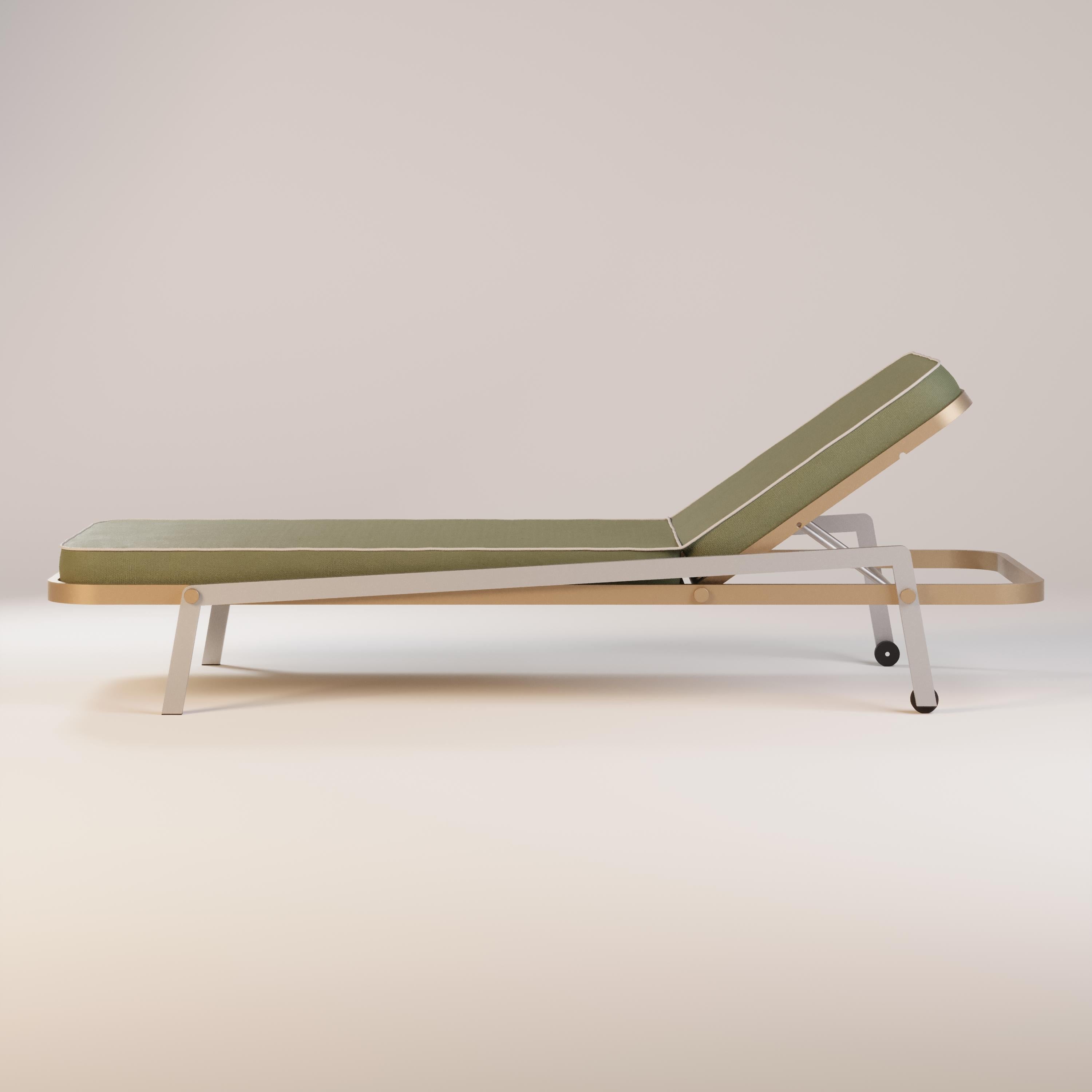 Outdoor Sunbed with Green Fabric and Gold Structure For Sale at 1stDibs