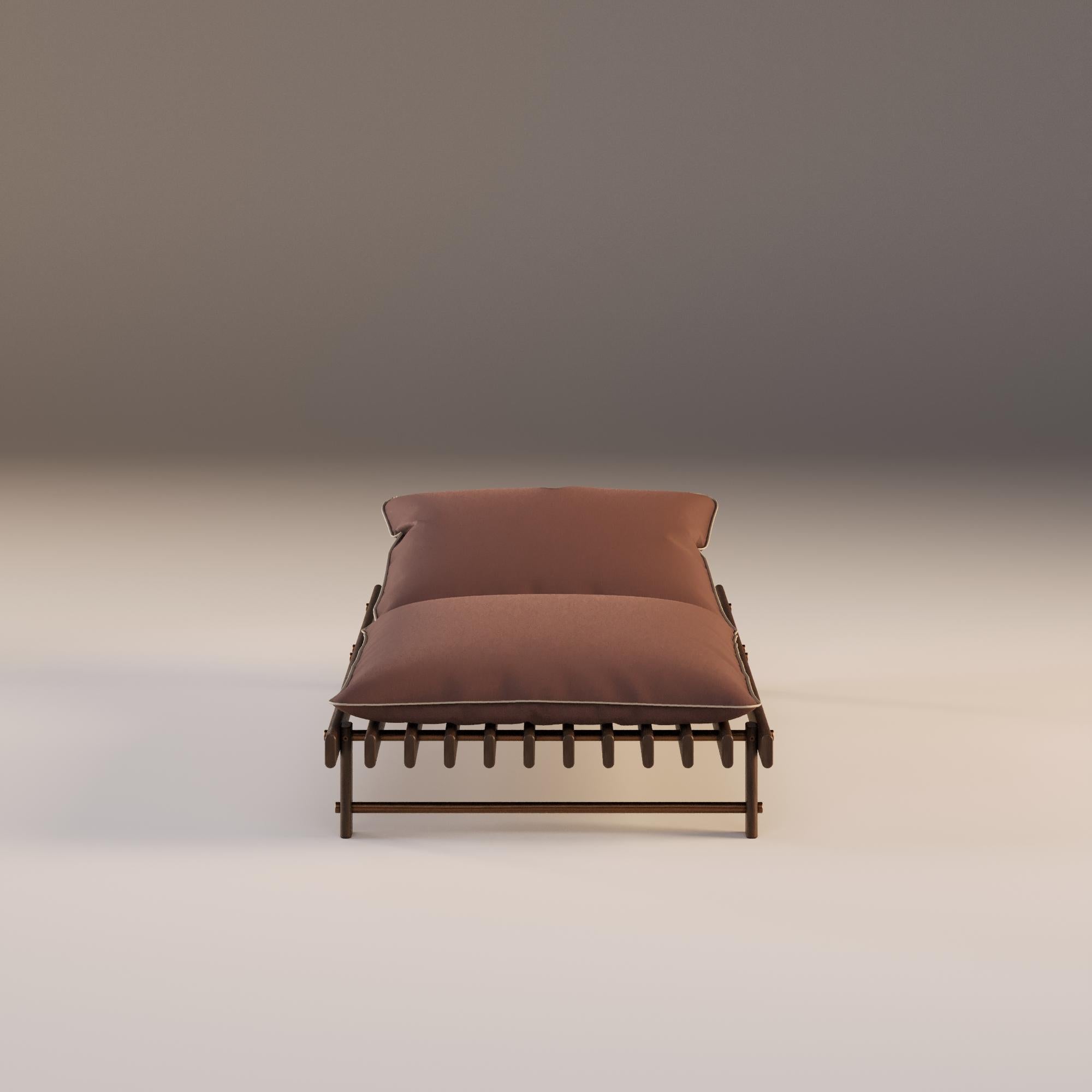 XXI secolo e contemporaneo Lettino da esterno con struttura in Iroko e Fabrice impermeabile in vendita