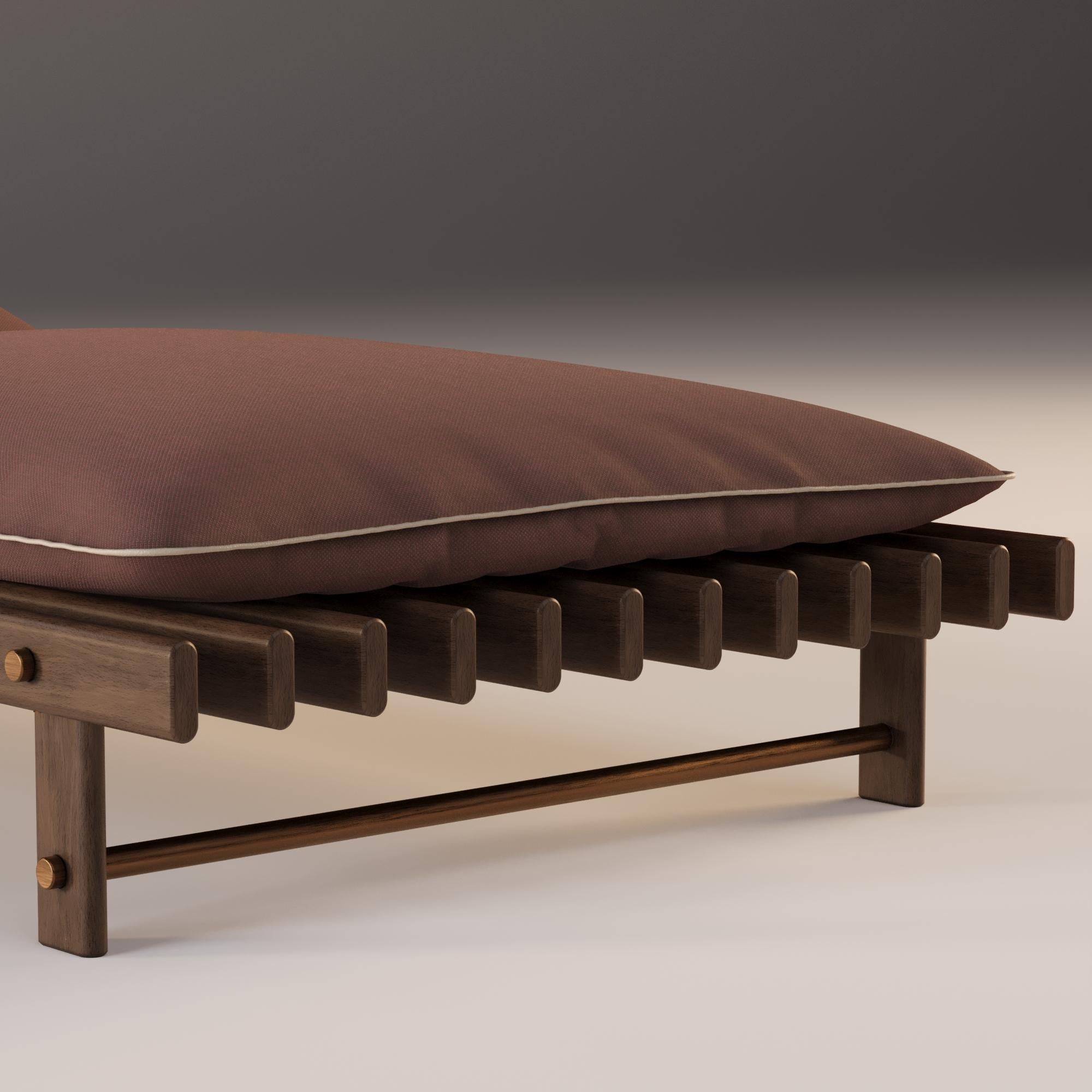 Rame Lettino da esterno con struttura in Iroko e Fabrice impermeabile in vendita