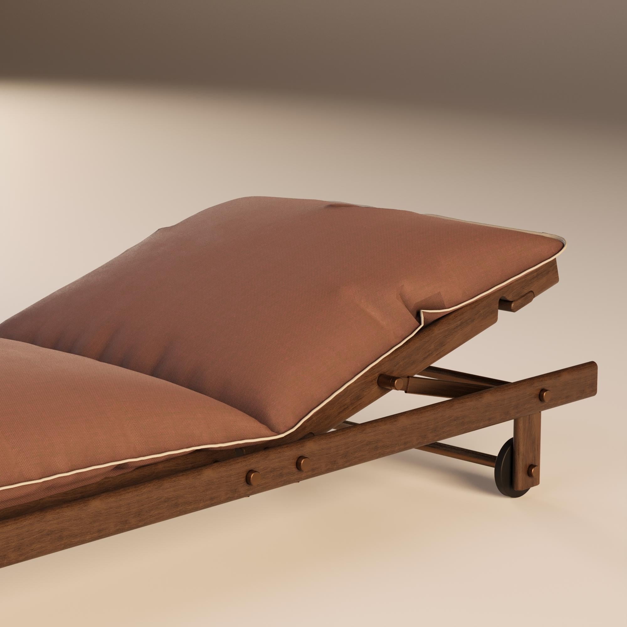 Lettino da esterno con struttura in Iroko e Fabrice impermeabile in vendita 1