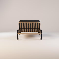 Weather Resistant Outdoor Sunbed with Navy Blue Upholstery and Gold Structure