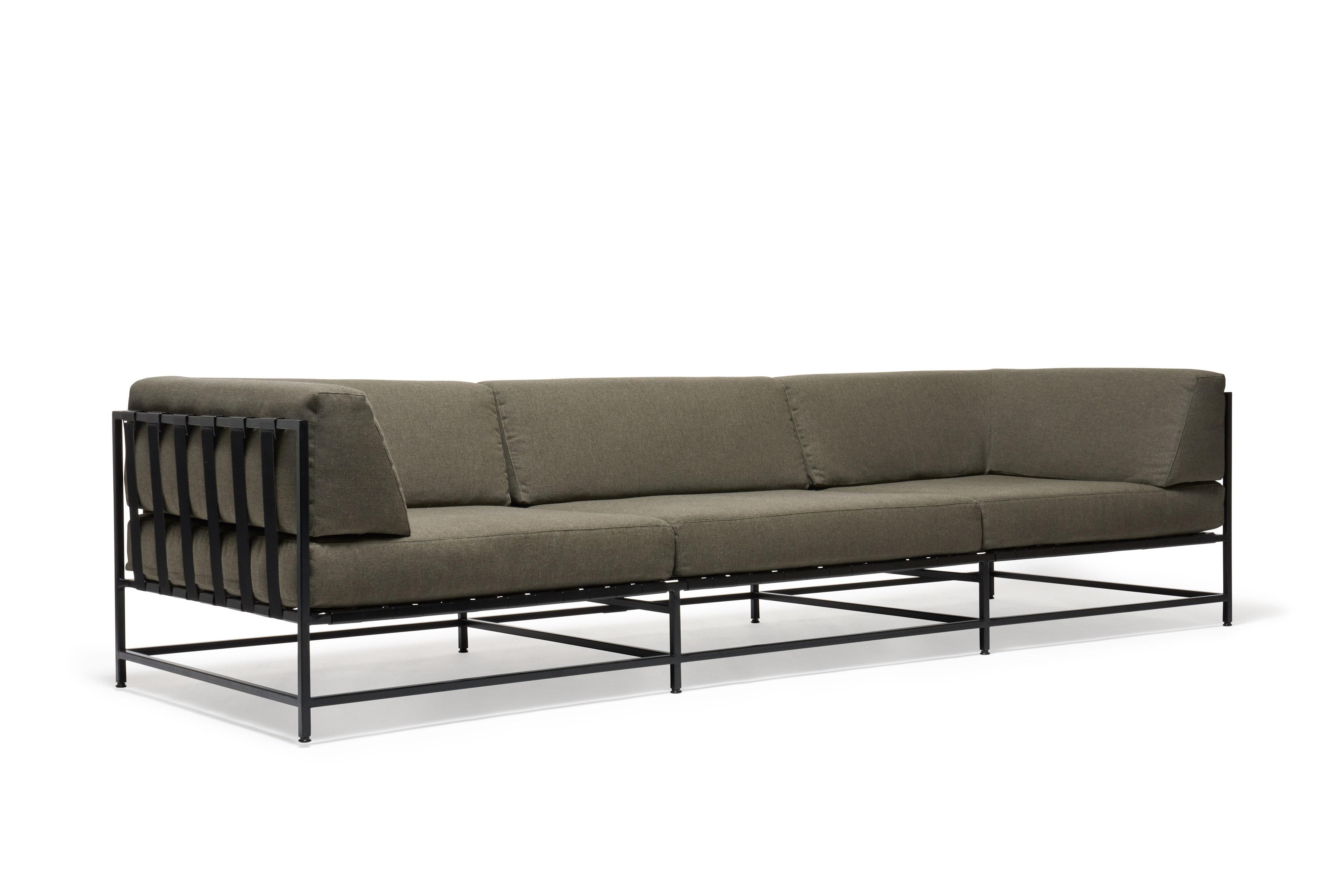 The Outdoor Collection sofa was designed to be as comfortable as it is modern and durable. It can be used on its own or paired with other elements of the Outdoor Collection to create a larger sectional. The stretch webbing base creates a soft