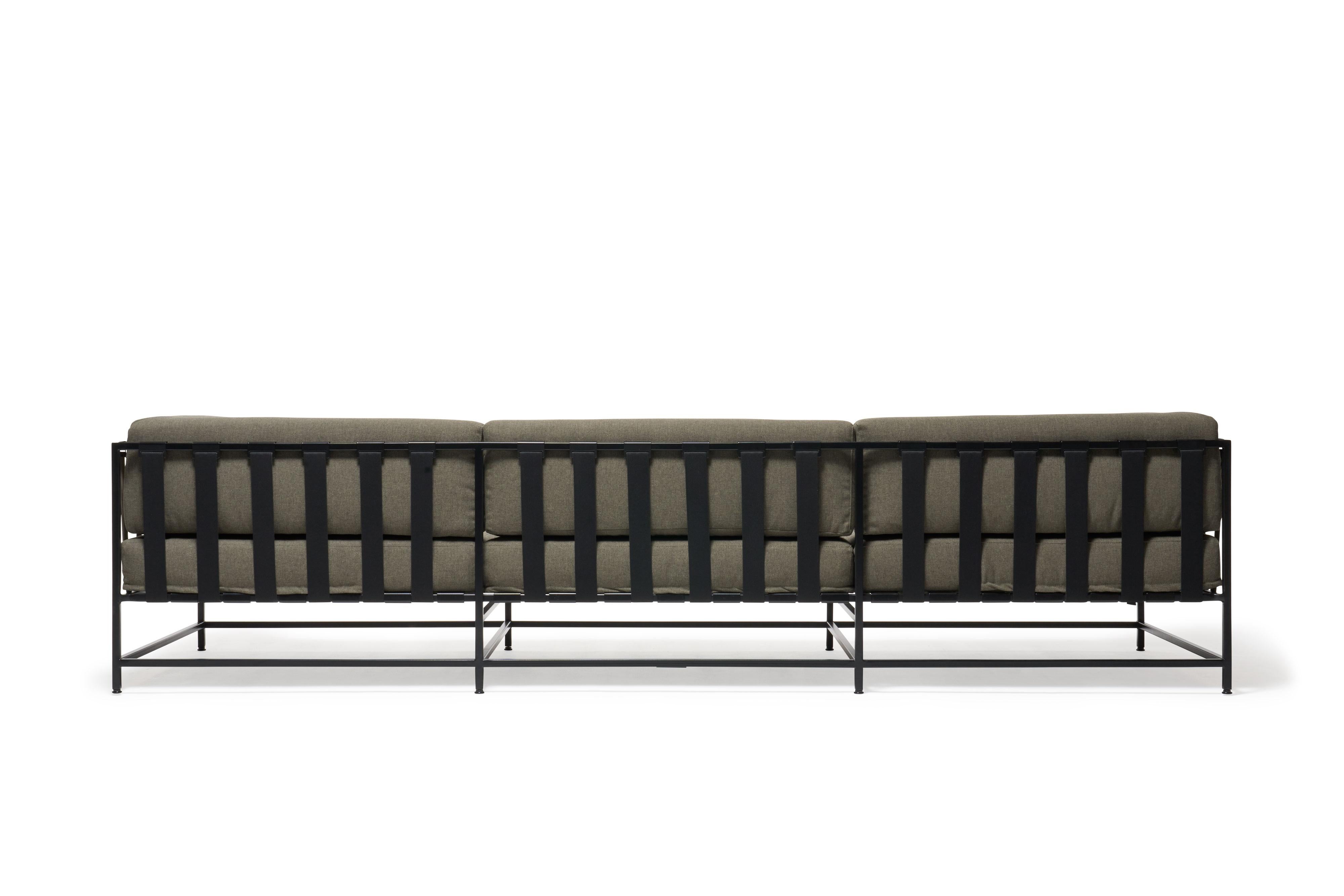 Modern Outdoor Sunbrella Sage & Black Powdercoat Sofa For Sale