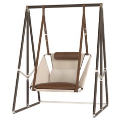 Outdoor Swing with Brown Leather
