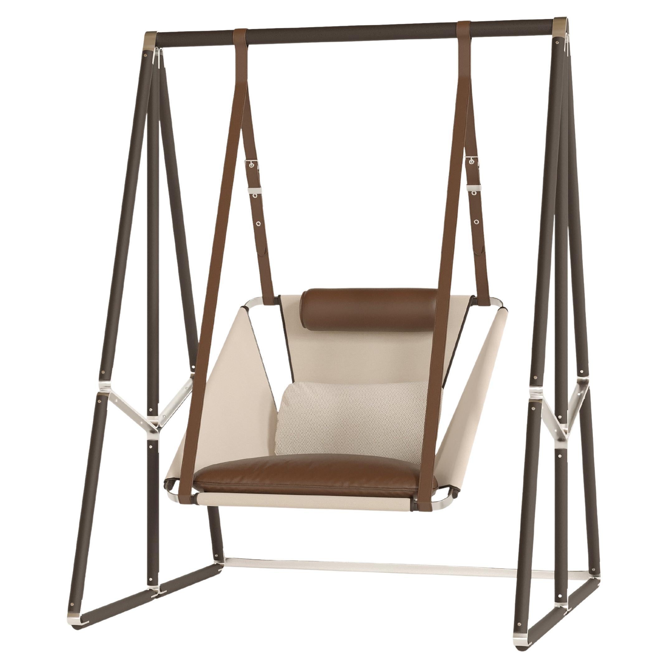 Altalena da esterno con pelle marrone