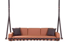 Columpio de exterior con tapicería de piel y detalles de acero inoxidable