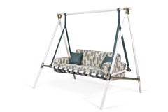 Balançoire d'extérieur avec cadre en acier inoxydable et textile imprimé