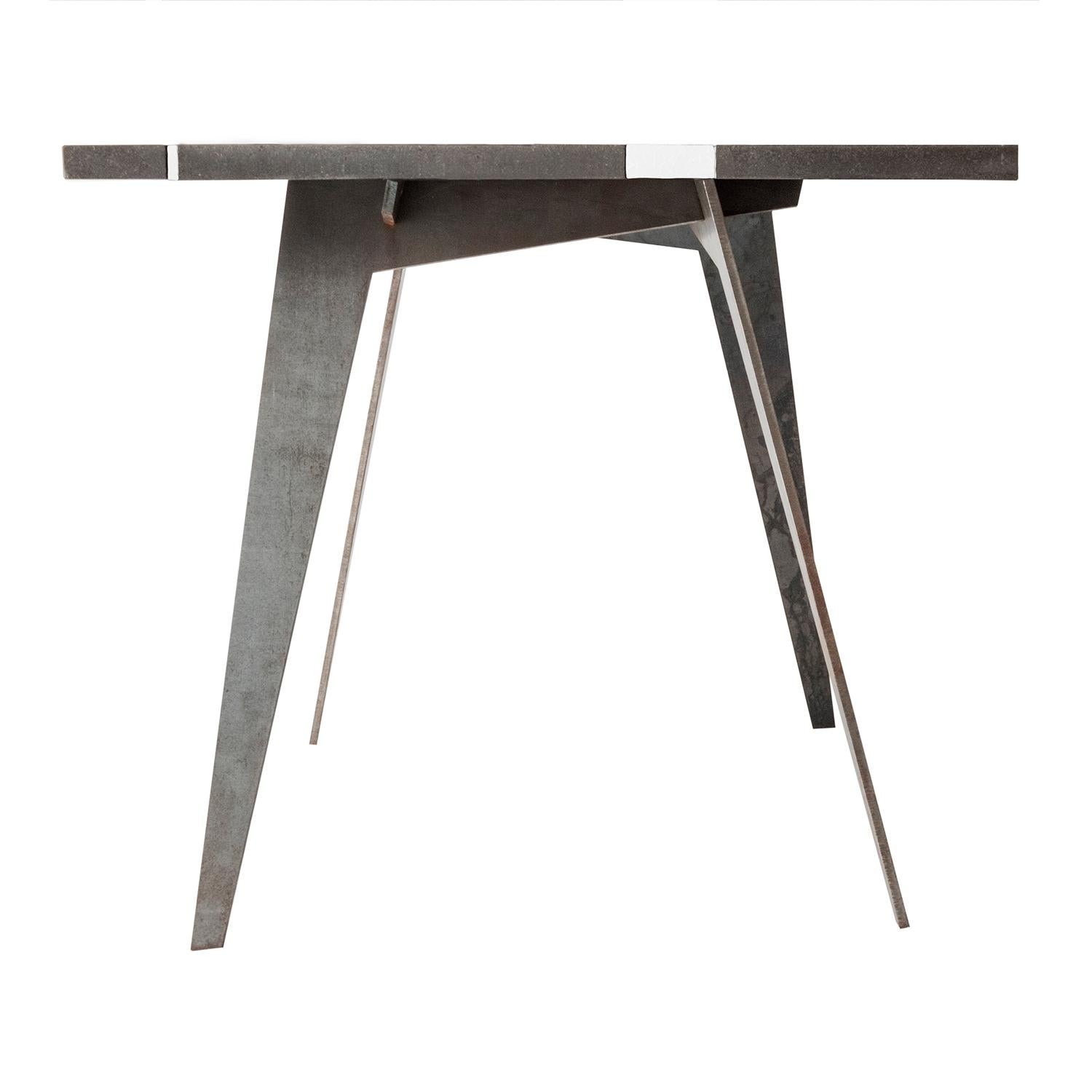 Modern Outdoor Table in Lava Stone and Steel, Venturae v2, Filodifumo, White Inlay For Sale