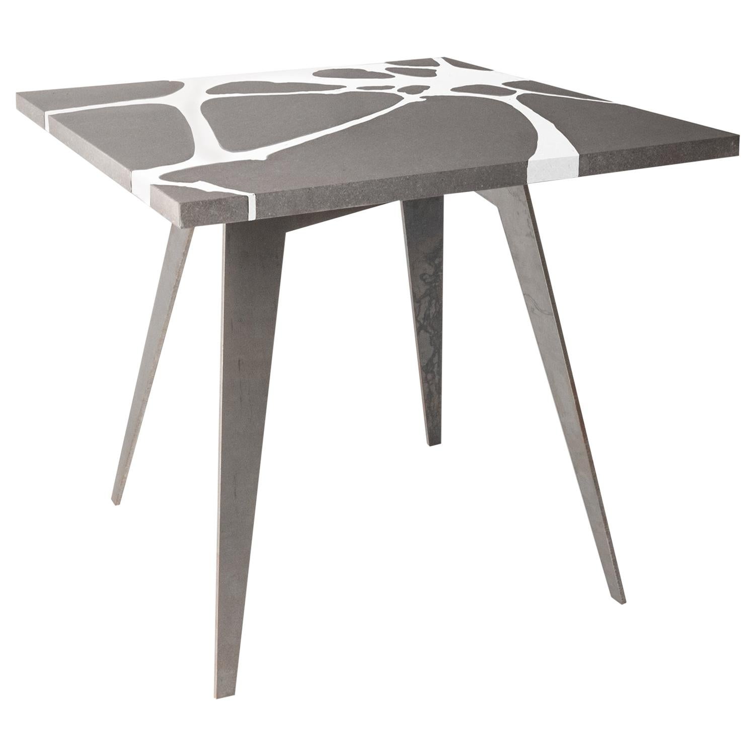 Outdoor Table in Lava Stone and Steel, Venturae v2, Filodifumo, White Inlay For Sale