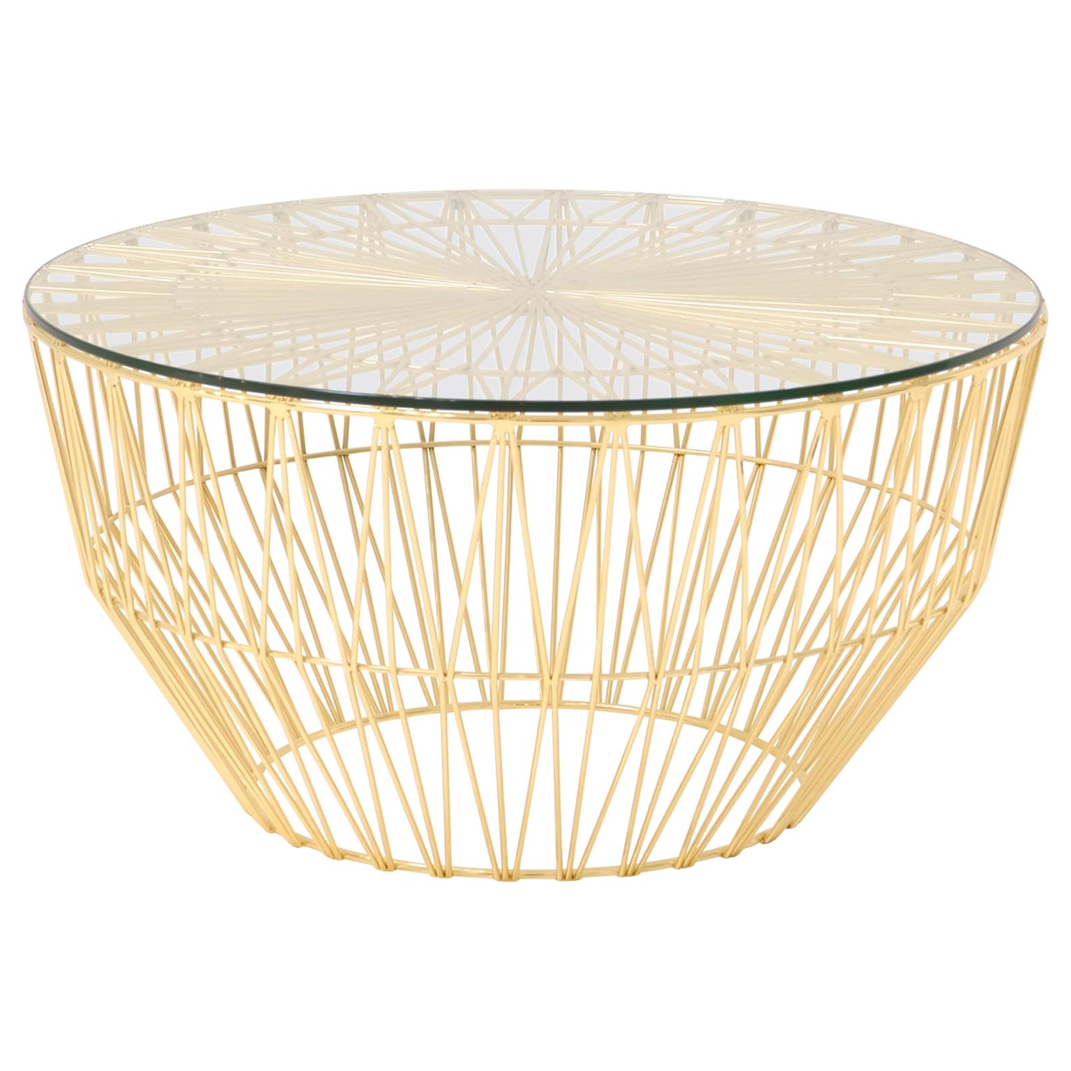 Outdoor Table Ottoman, the Drum Table by Bend Goods, Gold with Glass For Sale at 1stDibs