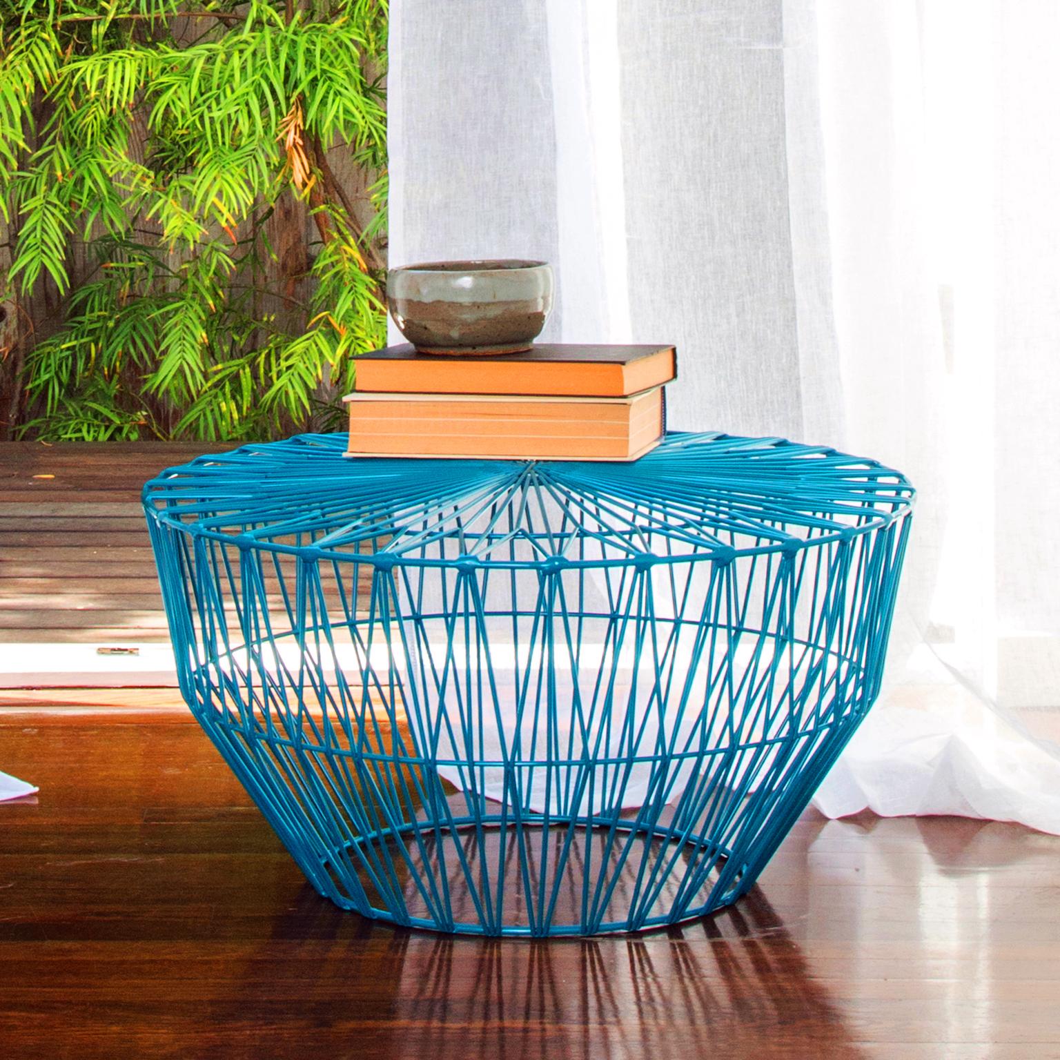 Outdoor Table Ottoman, The Drum Table by Bend Goods, Orange with Glass In New Condition In Ontario, CA