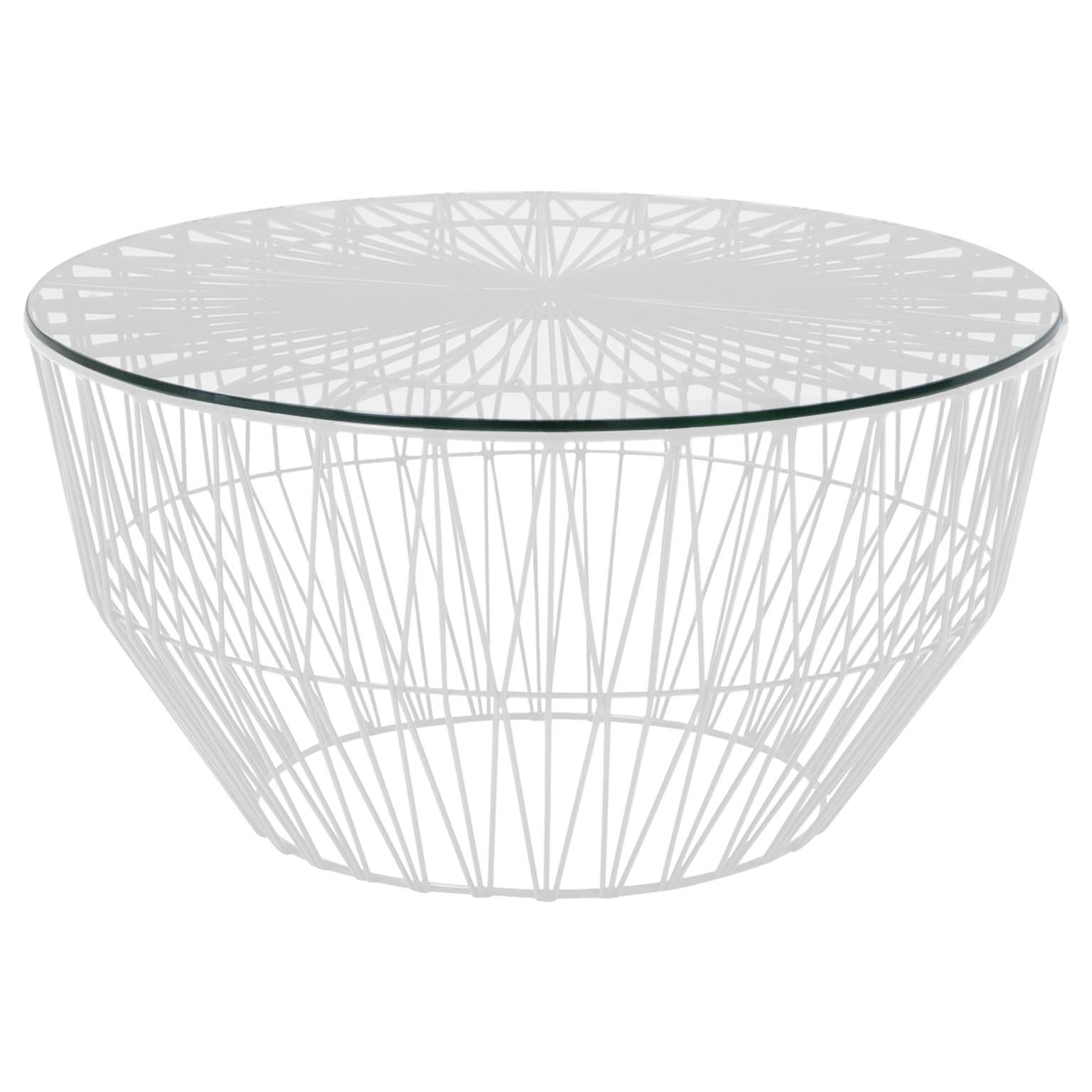 Outdoor Table Ottoman, the Drum Table by Bend Goods, White with Glass