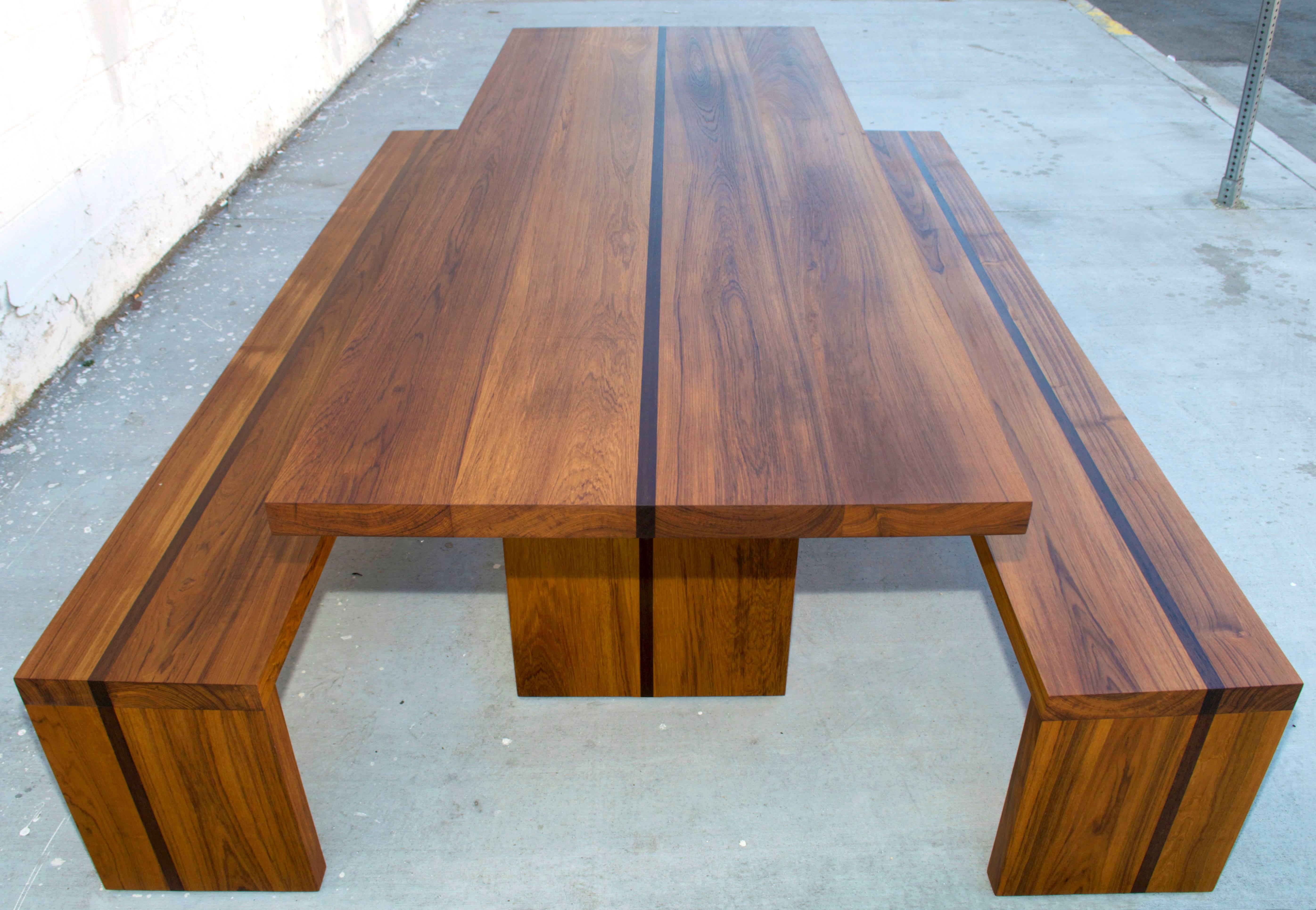 Minimalist Outdoor Tables and Benches in Teak and Wenge, Custom Made by Petersen Antiques For Sale