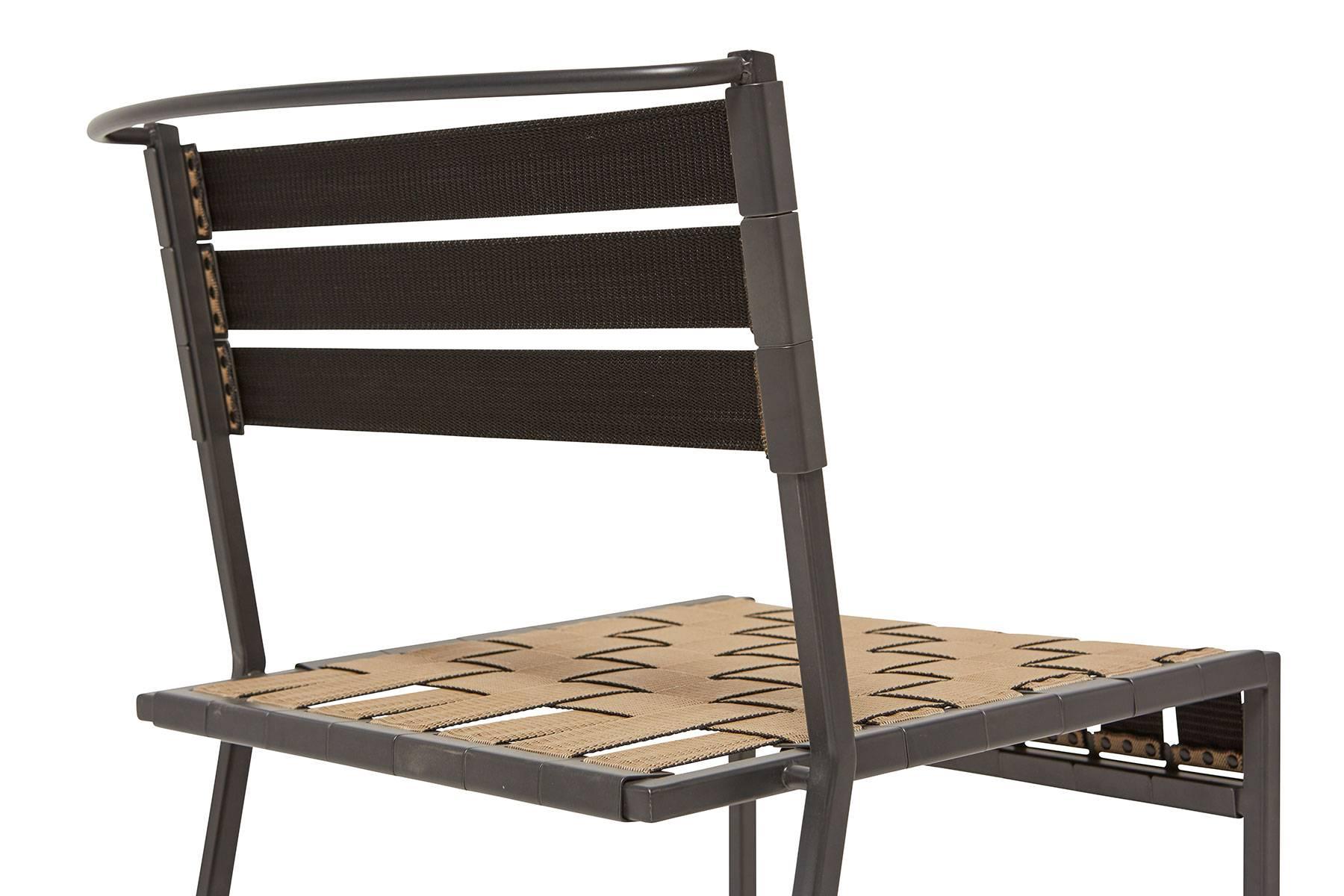 Contemporary Outdoor Tan and Charcoal Dining Chair For Sale