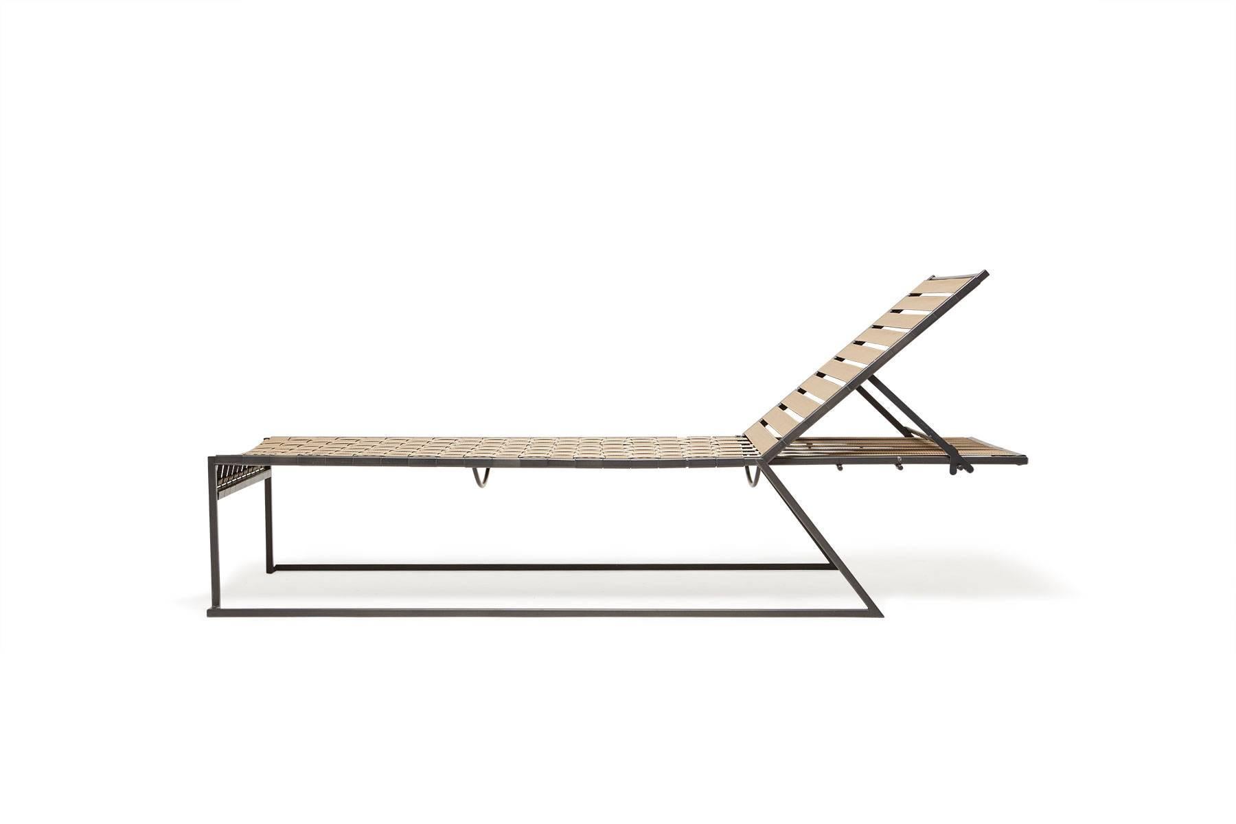 Modern Outdoor Tan and Charcoal Pool Chaise For Sale