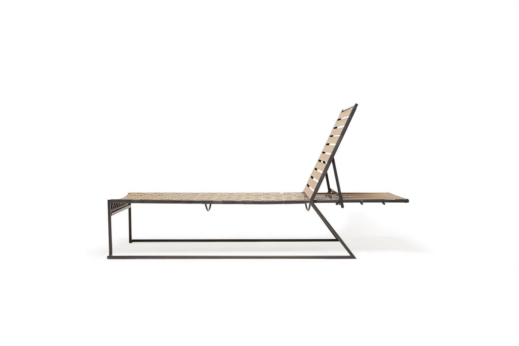 Powder-Coated Outdoor Tan and Charcoal Pool Chaise For Sale