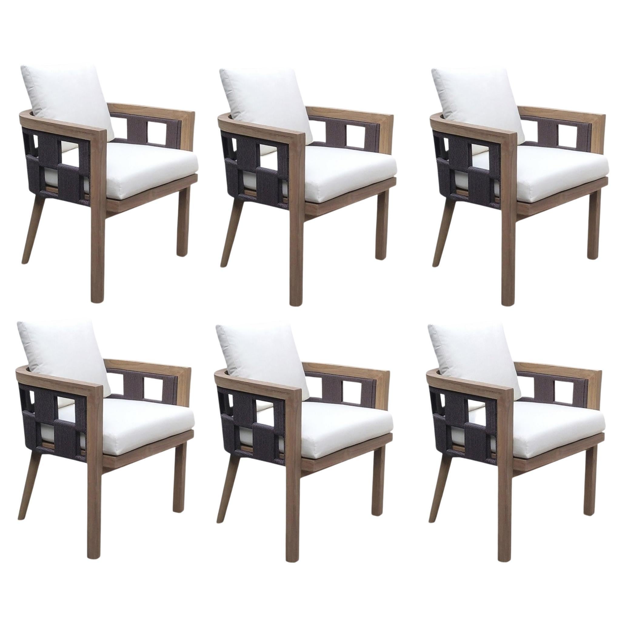 Chaises de salle à manger d'extérieur en teck avec finition marron noyer (série de 6) en vente