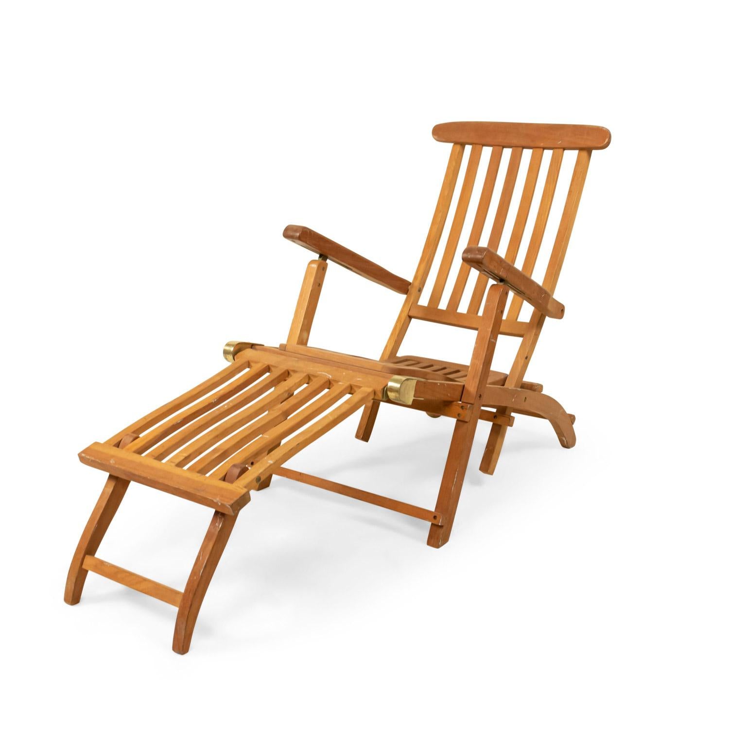 Biedermeier Outdoor Teak Folding Deck Chairs For Sale