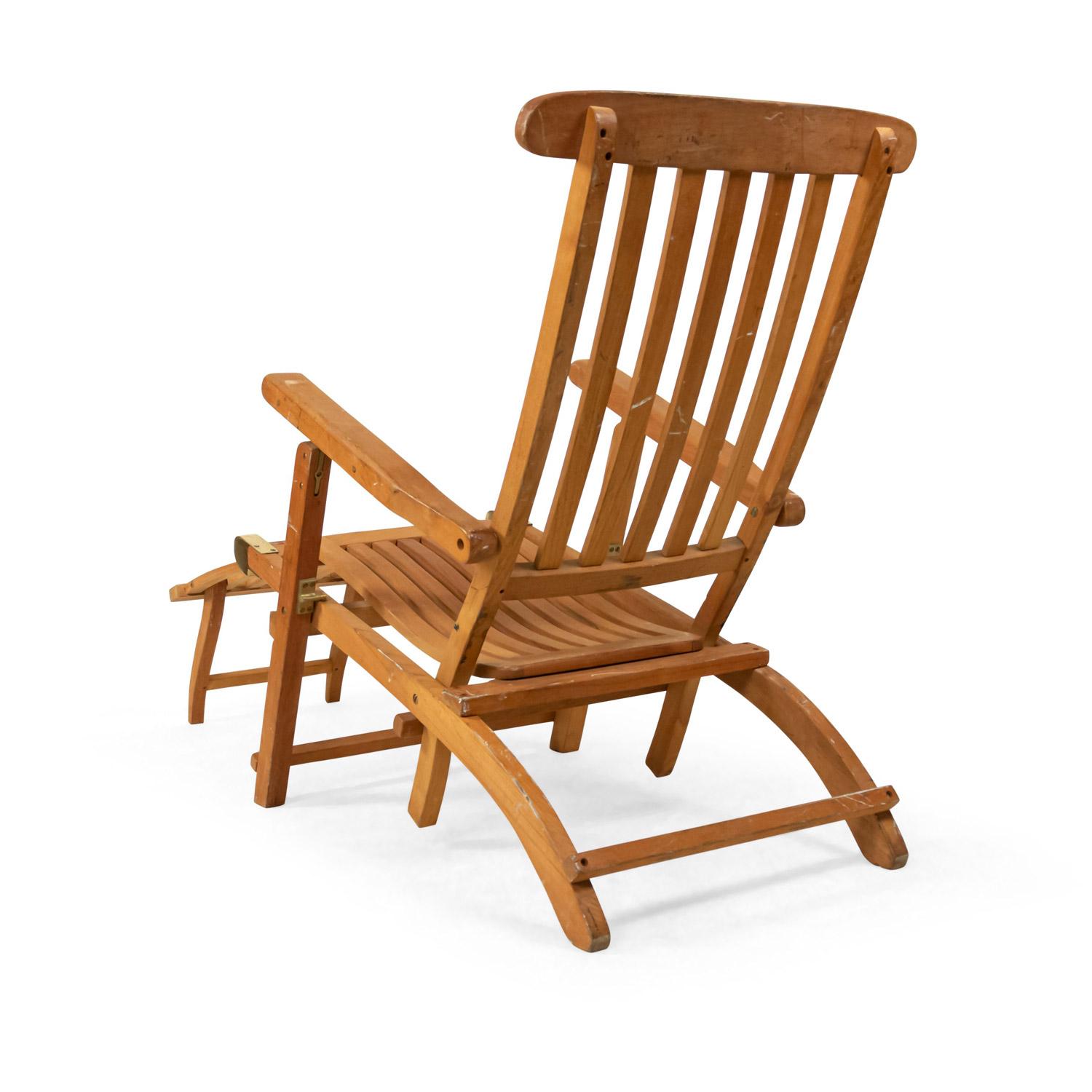Brass Outdoor Teak Folding Deck Chairs For Sale