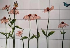 Portuguese Outdoor Tile Mural "Coneflowers" Hand Painted & Signed by Artist