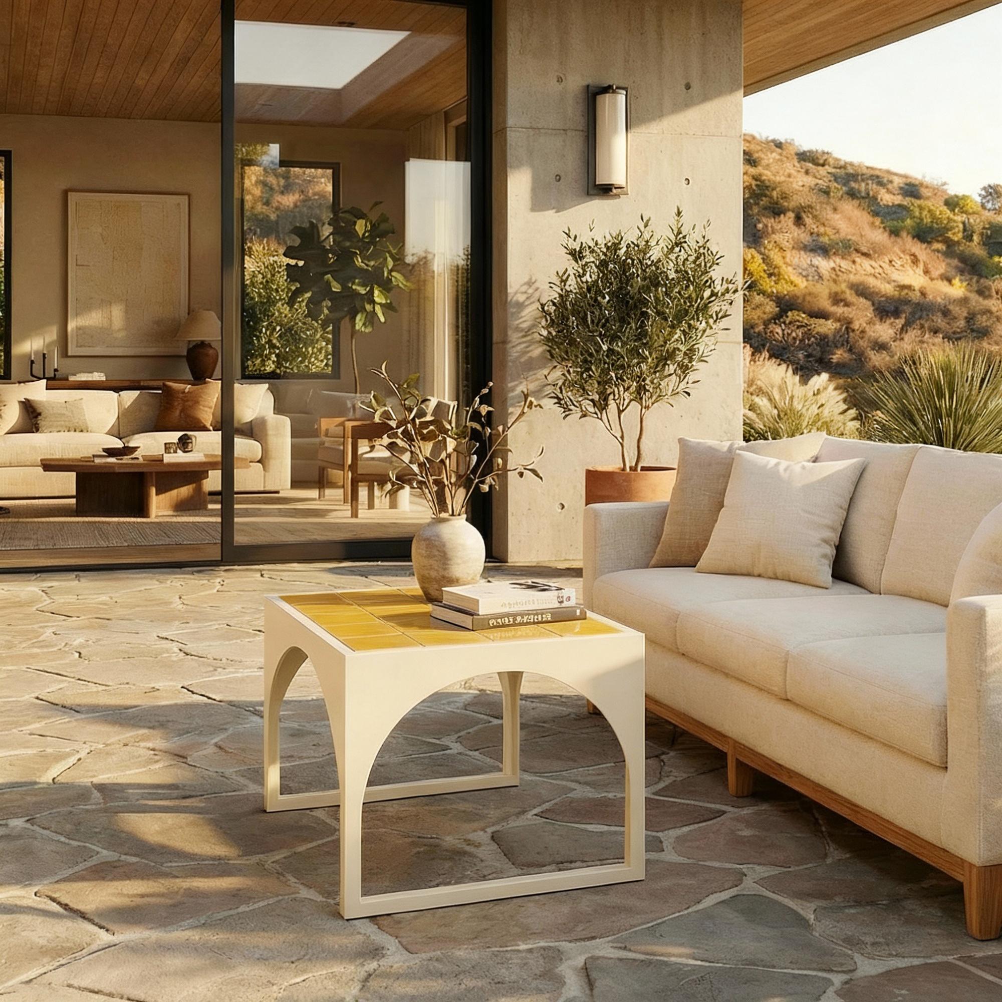 Outdoor Tosalet Beistelltisch - Keramikoberfläche mit minimalistischem Metallfuß im Zustand „Neu“ im Angebot in Carvalhosa, PT