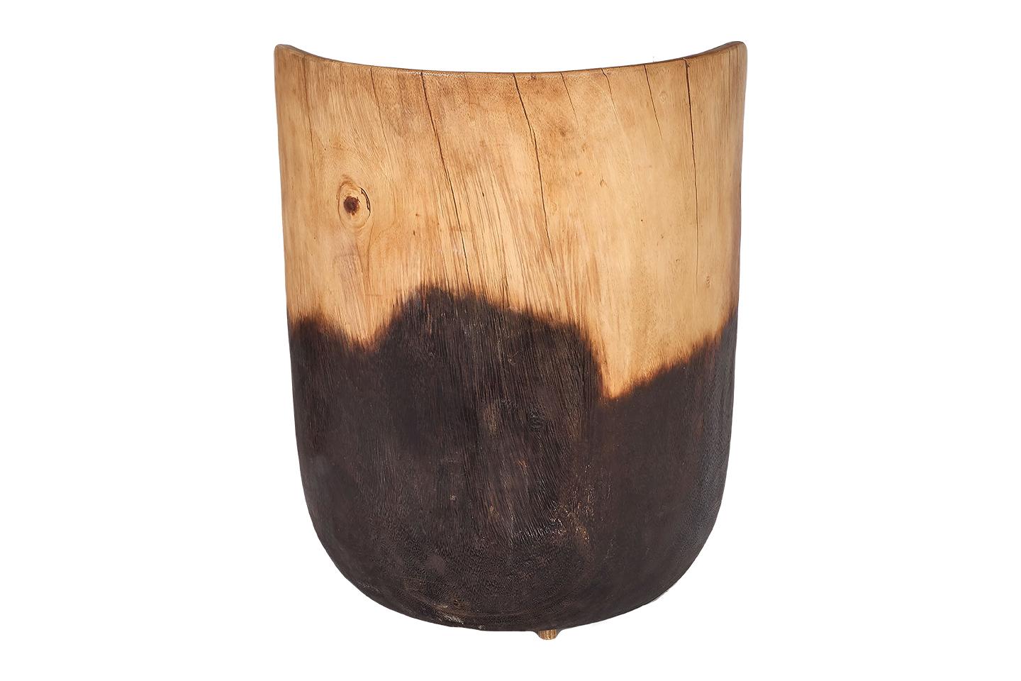 Outdoor Two Tone Natural Carved Wooden Stool 6