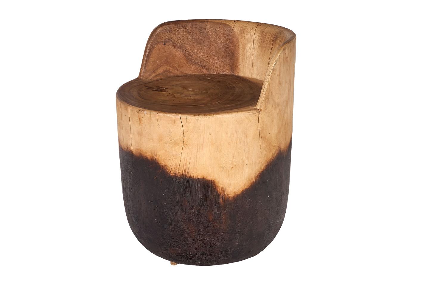 Organic Modern Outdoor Two Tone Natural Carved Wooden Stool