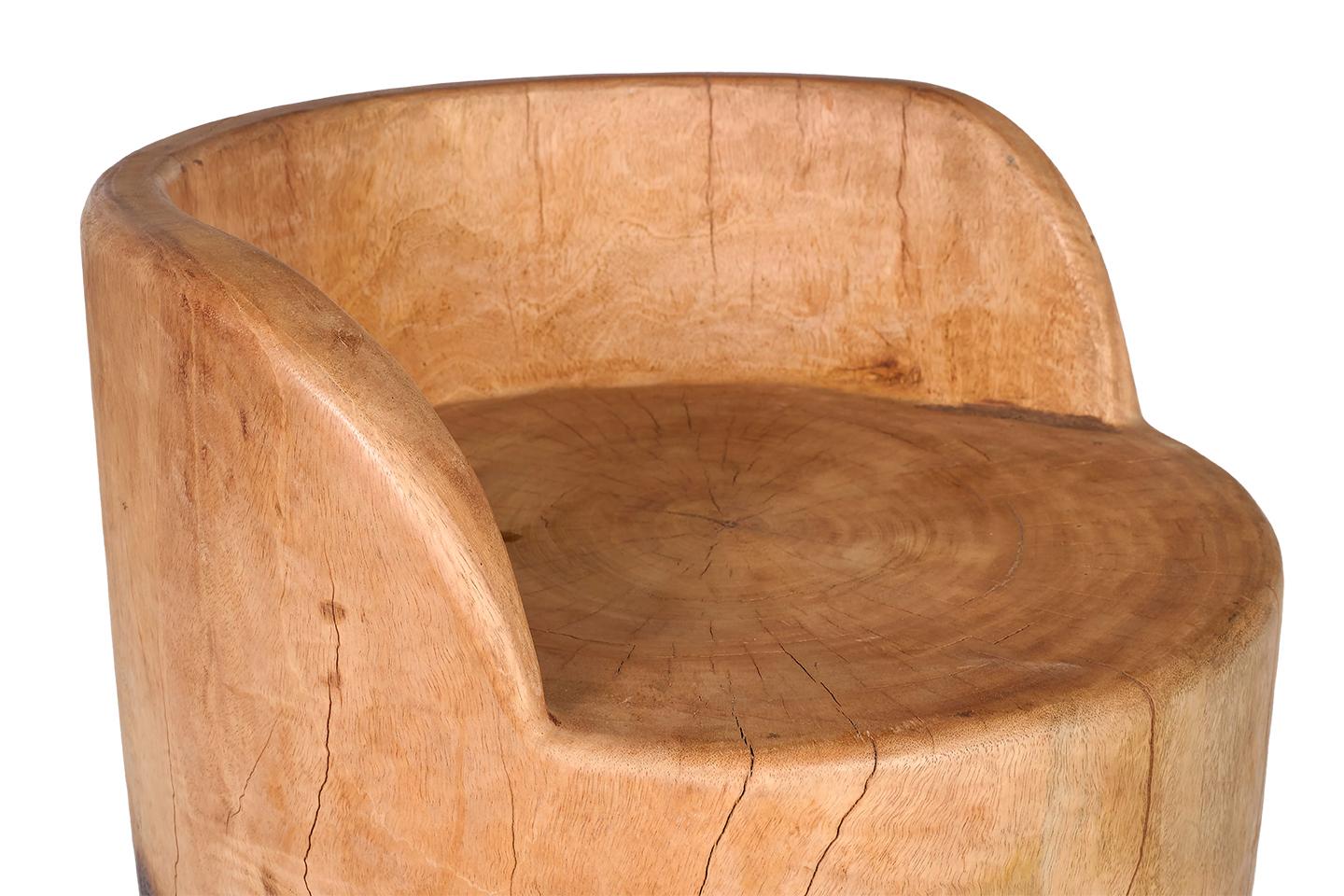 20th Century Outdoor Two Tone Natural Carved Wooden Stool