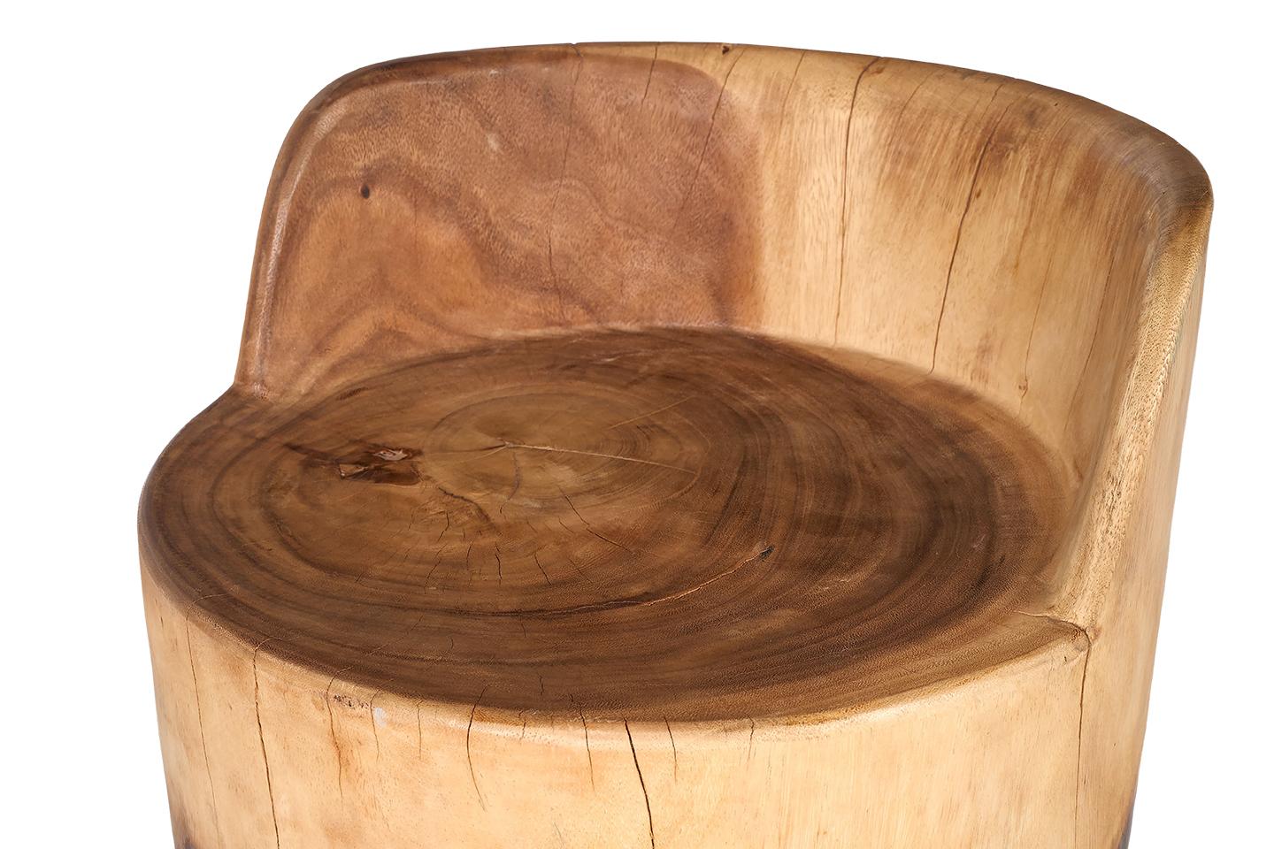 Outdoor Two Tone Natural Carved Wooden Stool 2