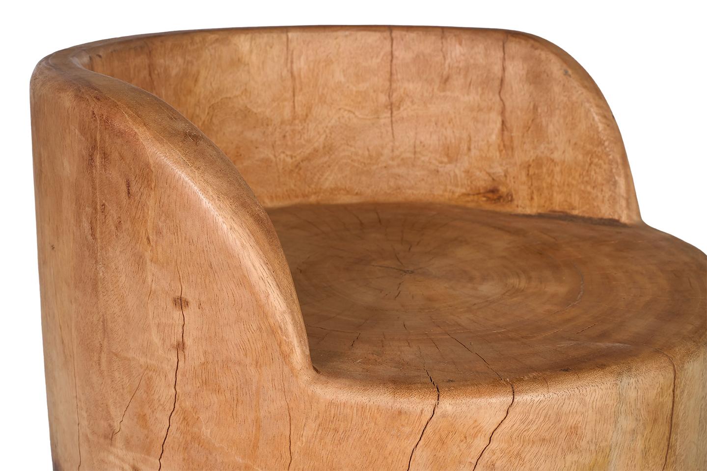 Outdoor Two Tone Natural Carved Wooden Stool 3