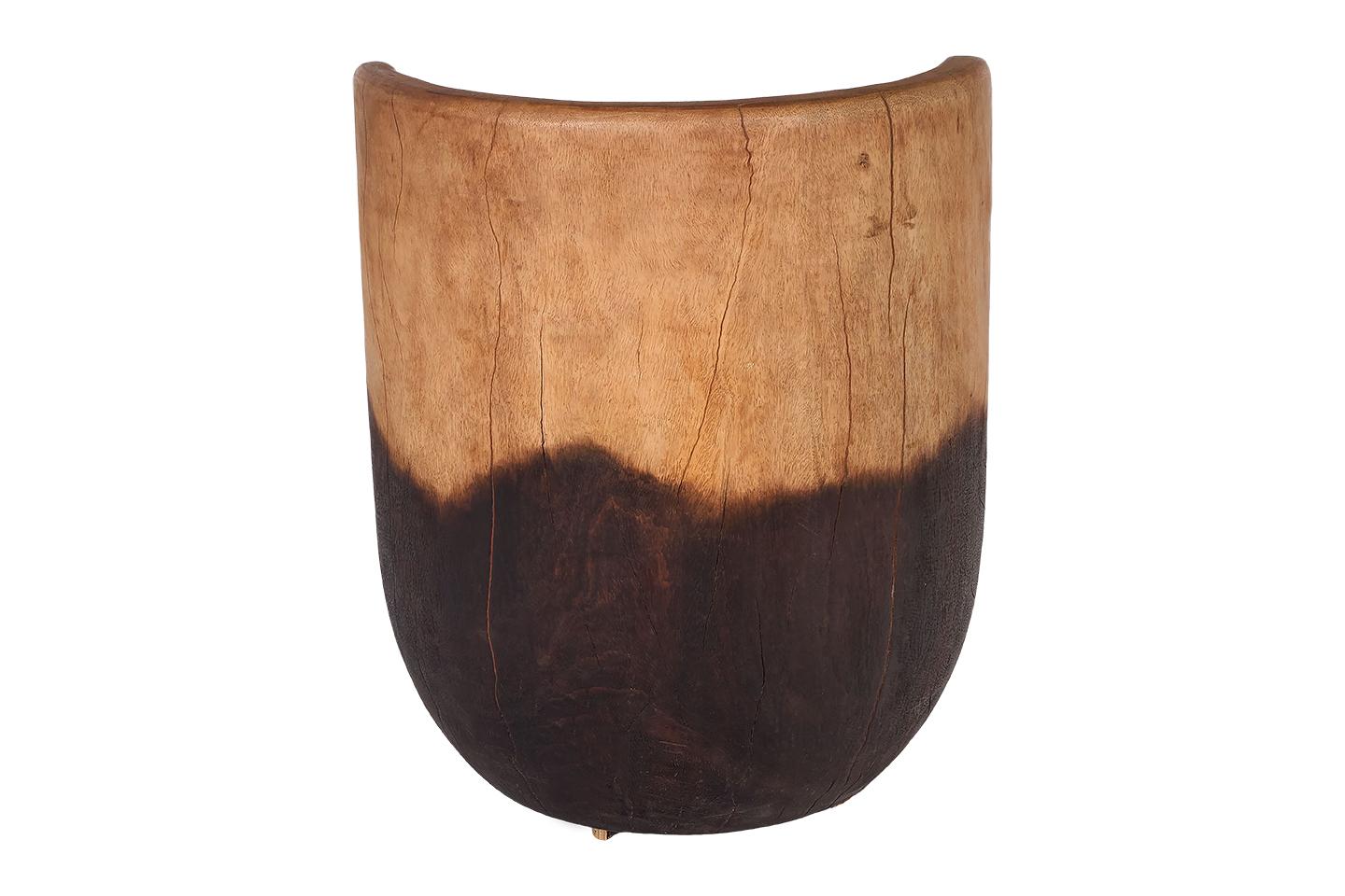 Outdoor Two Tone Natural Carved Wooden Stool 4