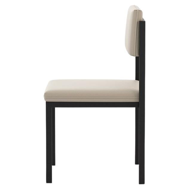 Sleek outdoor dining chair in black or white micro-textured stainless steel, in several outdoor fabric options. 
See photos for color options, and the armchair version of this chair. 
This chair comes with a weather resistant cover. 

This
