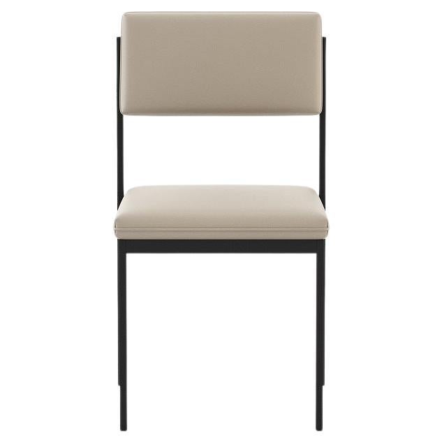 European Outdoor Upholstered Dining Chair with Micro-Textured Stainless Steel Structure For Sale