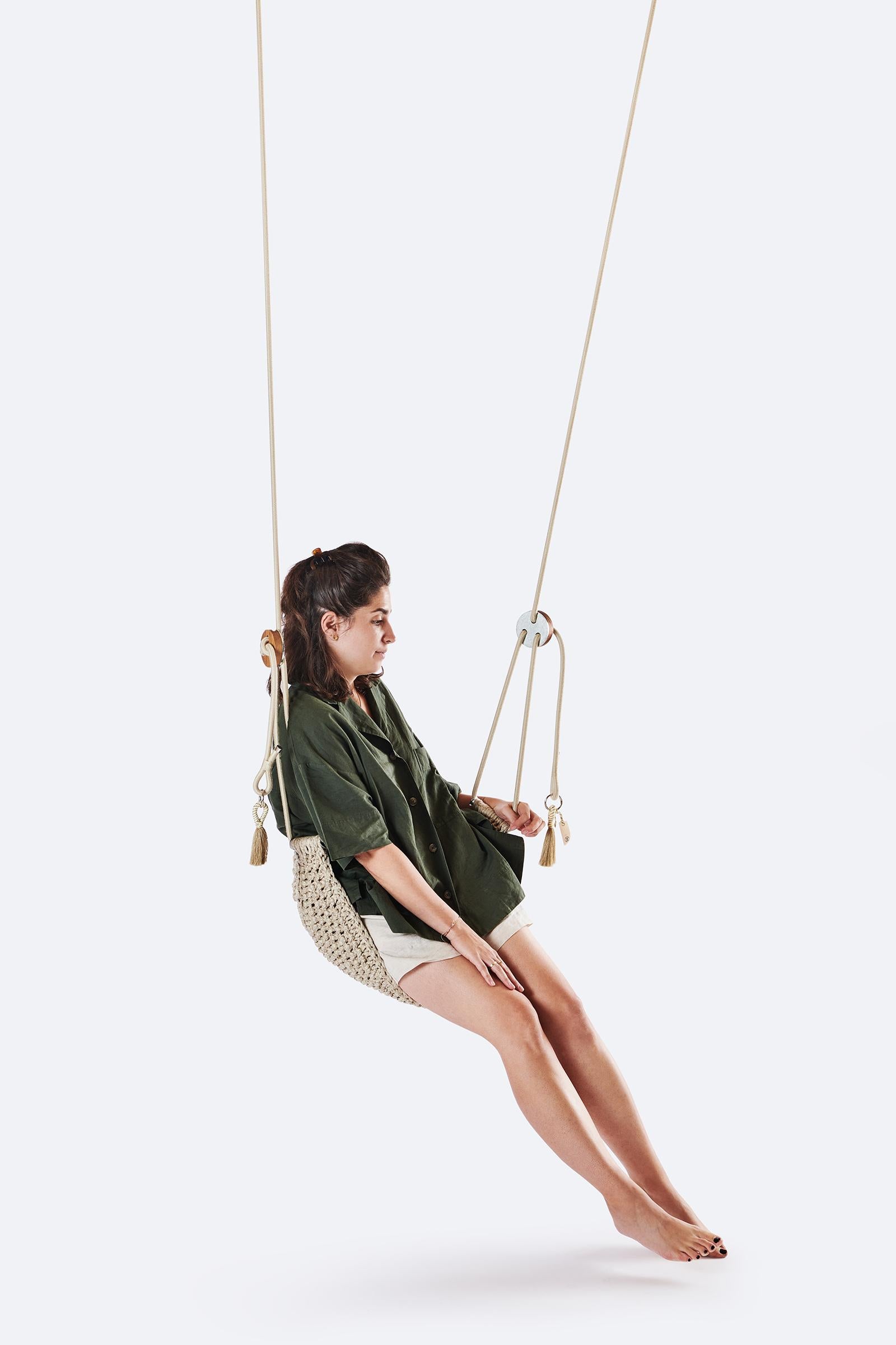 The IOTA Saddle Swings are lightweight and compact. They are good for enjoying the outdoors and kids love them too. You can easily take the hammock like swing with you to hang during camping trips. The swings are handmade from a signature yarn