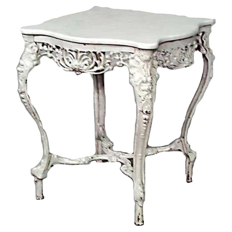 19th Century Victorian Iron Center Table with Marble Top and Filigree For Sale
