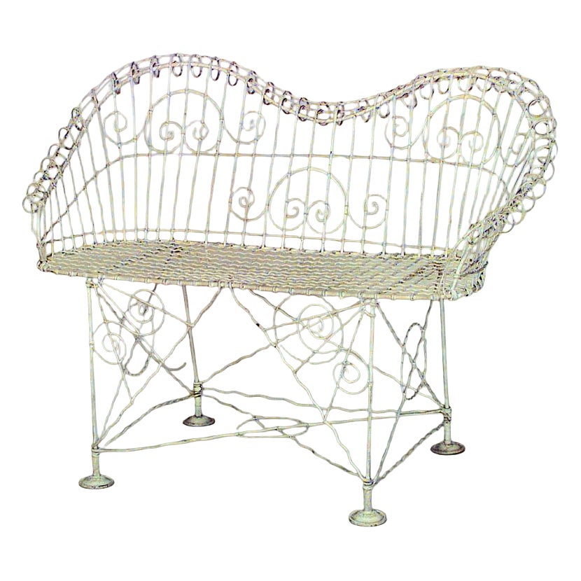 Outdoor Victorian painted wire shaped back loveseat