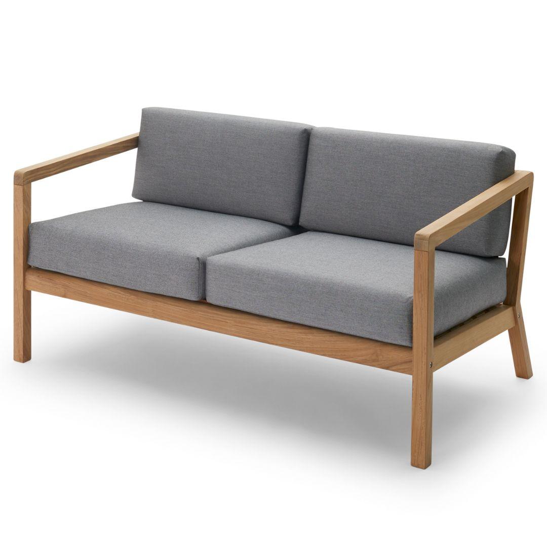 Outdoor 'Virkelyst' 2-Seater Sofa in Teak and Blue Striped Fabric for Skagerak For Sale 7