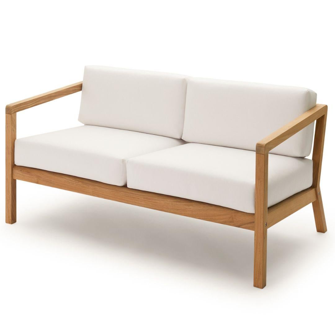 Outdoor 'Virkelyst' 2-Seater Sofa in Teak and Blue Striped Fabric for Skagerak For Sale 9