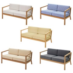 Outdoor 'Virkelyst' 2-Seater Sofa in Teak and Blue Striped Fabric for Skagerak