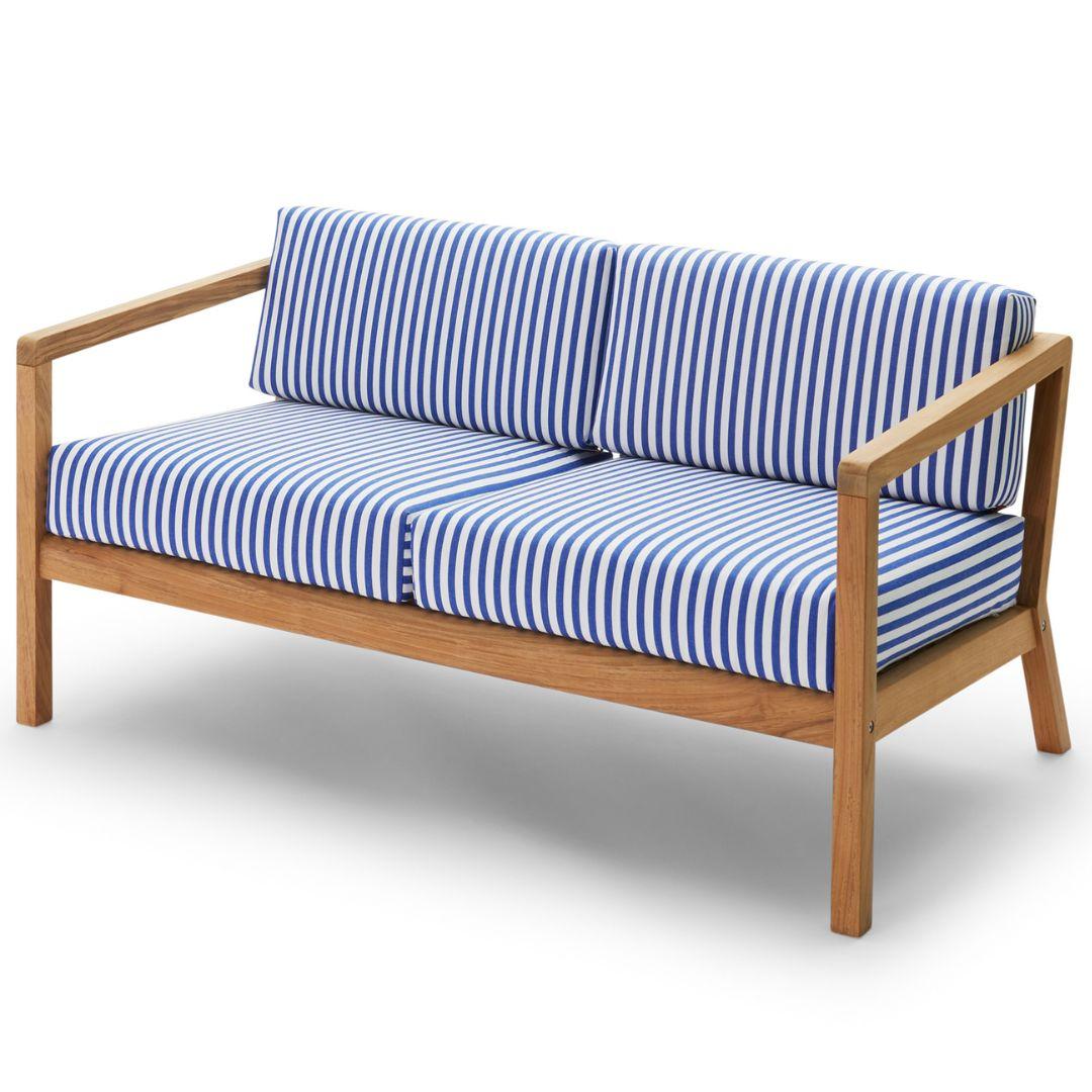 Outdoor 'Virkelyst' 2-Seater Sofa in Teak and Yellow Striped Fabric for Skagerak For Sale 7