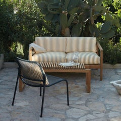 Outdoor 'Virkelyst' 2-Seater Sofa in Teak and Yellow Striped Fabric for Skagerak