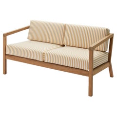 Outdoor 'Virkelyst' 2-Seater Sofa in Teak and Yellow Striped Fabric for Skagerak