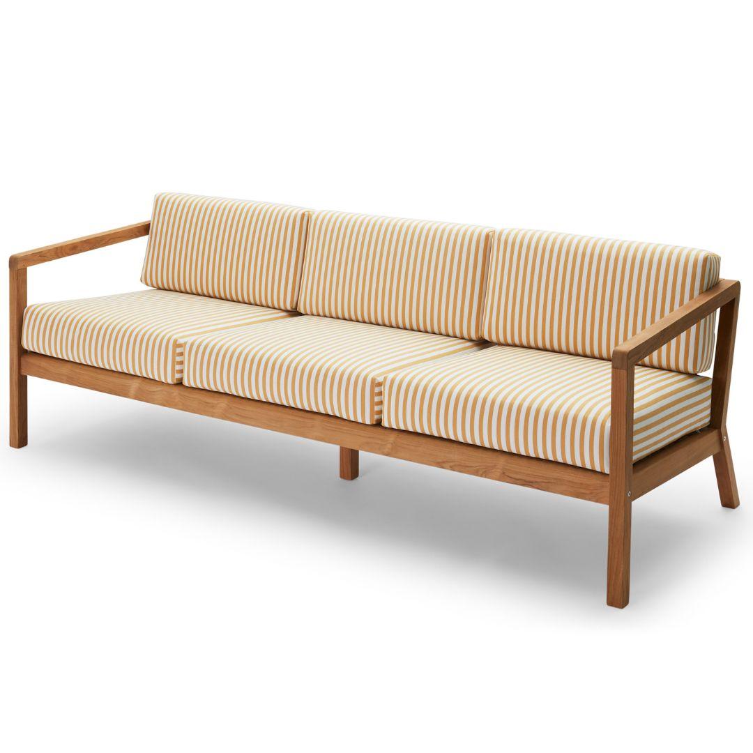 Outdoor 'Virkelyst' 3-Seater Sofa in Teak and Blue Striped Fabric for Skagerak For Sale 6