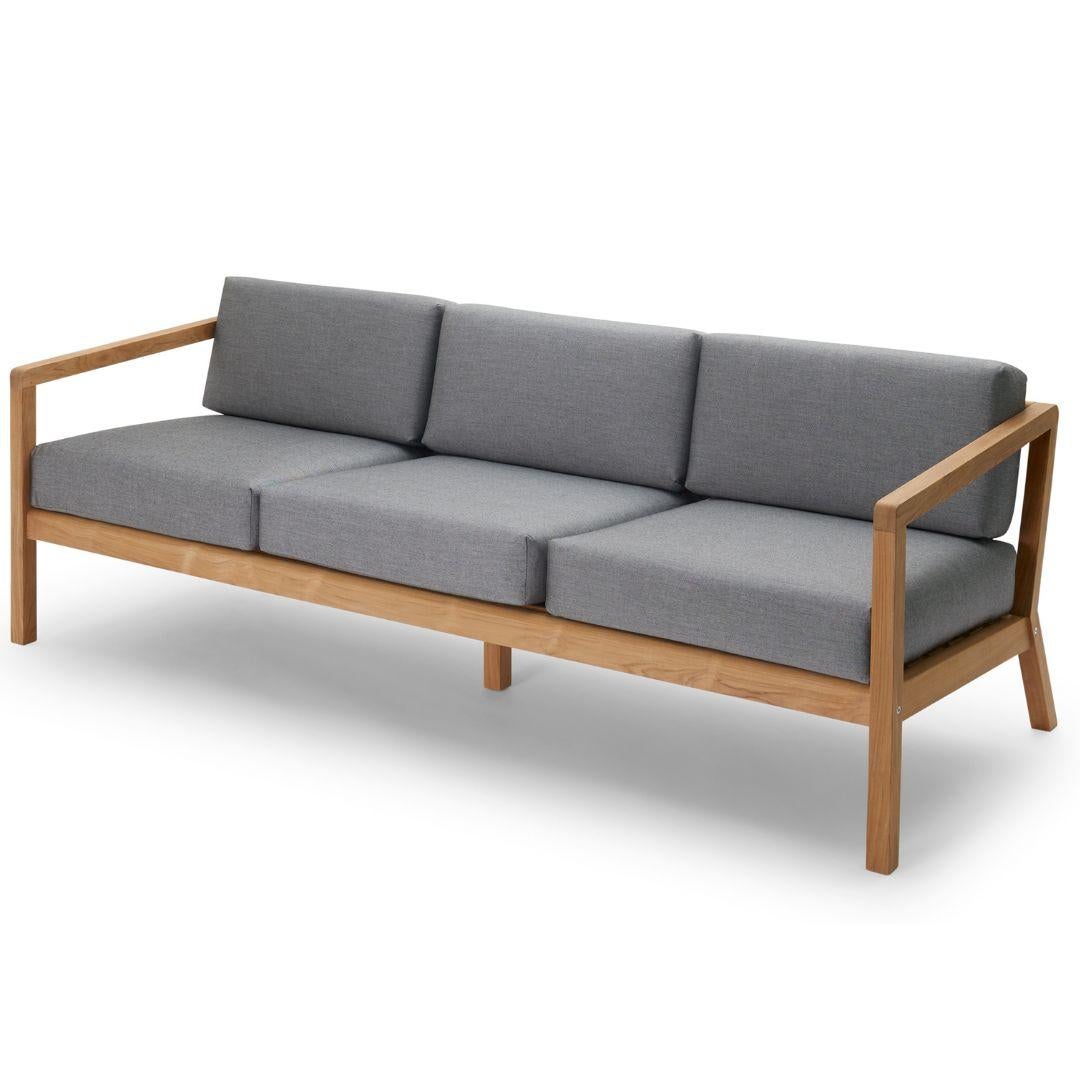 Outdoor 'Virkelyst' 3-Seater Sofa in Teak and Blue Striped Fabric for Skagerak For Sale 7