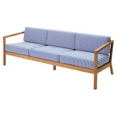 Outdoor 'Virkelyst' 3-Seater Sofa in Teak and Blue Striped Fabric for Skagerak