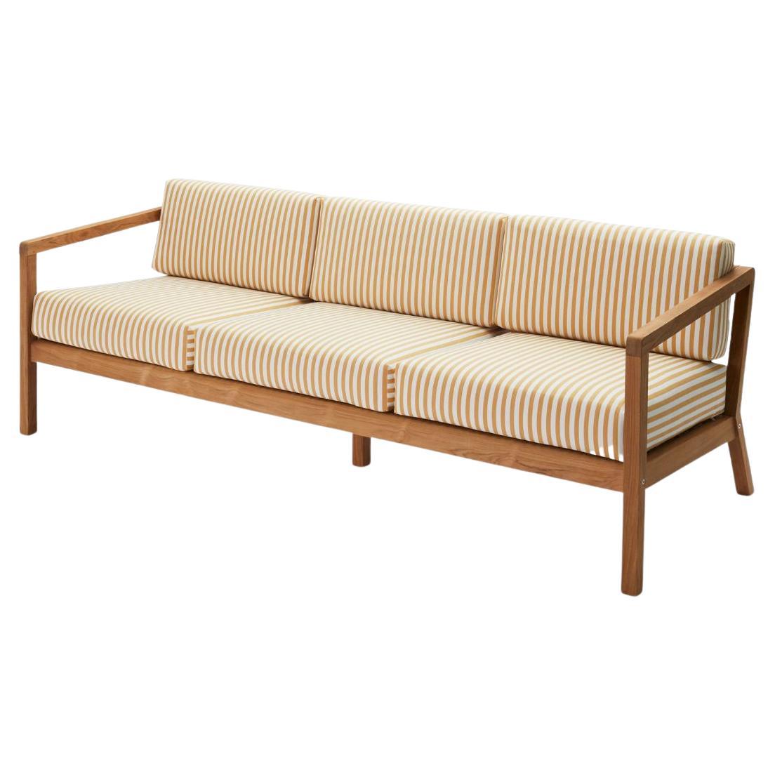 Outdoor 'Virkelyst' 3-Seater Sofa in Teak and Yellow Striped Fabric for Skagerak For Sale