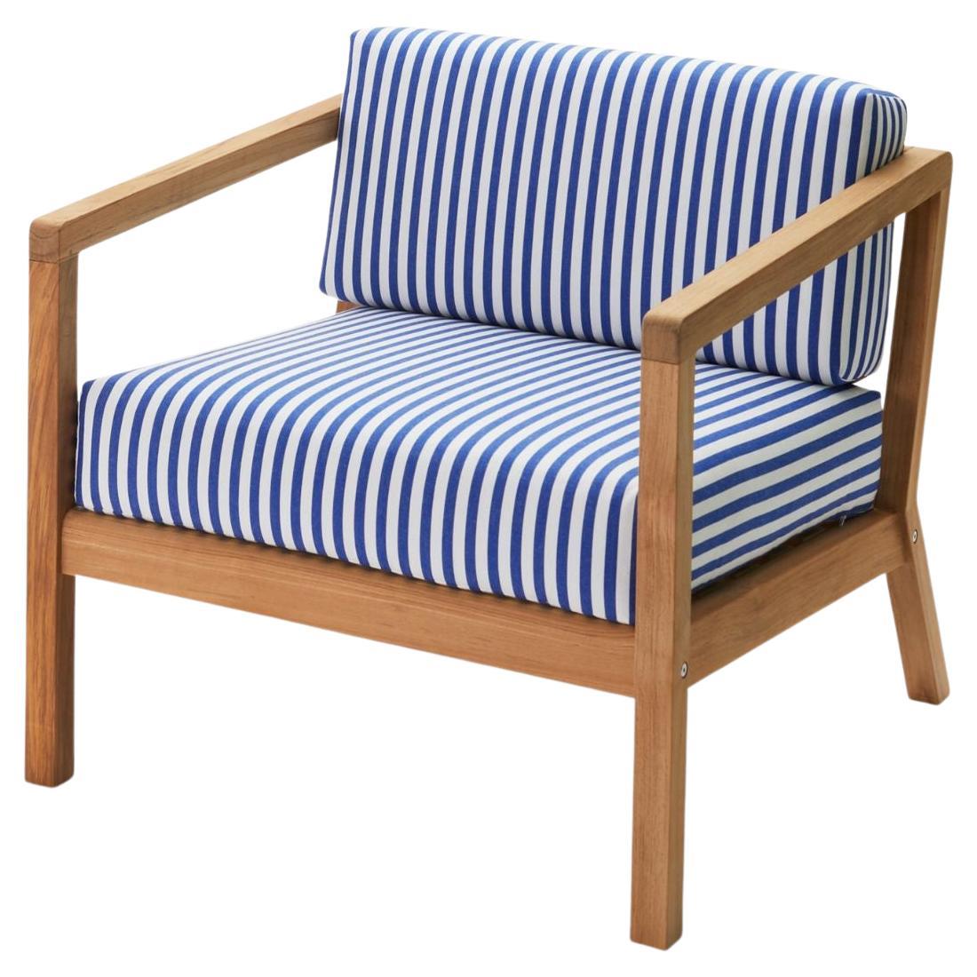 Stuhl „Virkelyst“ für Skagerak, Outdoor, Teakholz und blau gestreifter Stoff